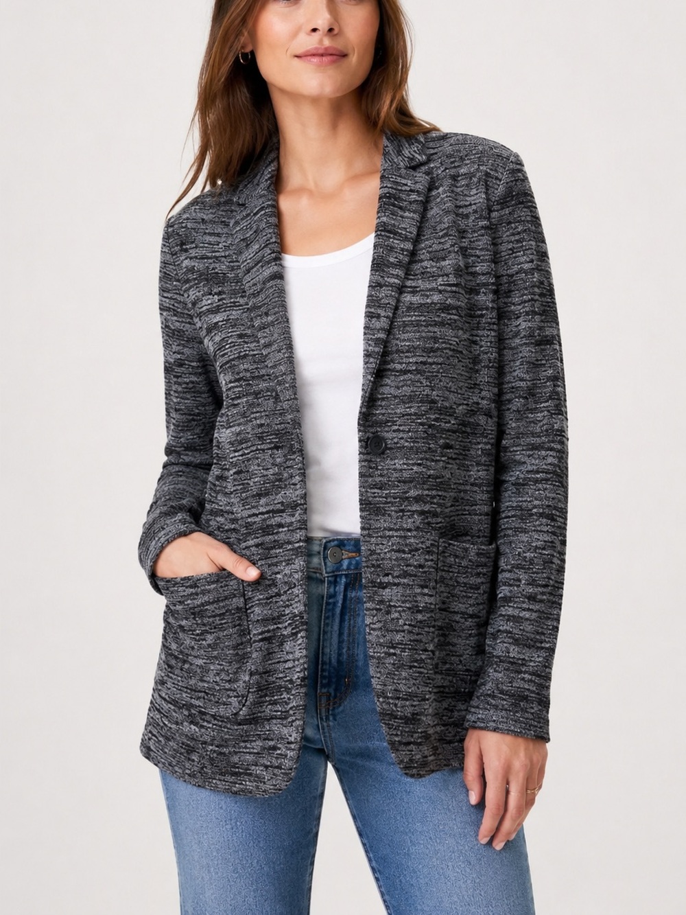 Gap Black Smoke Heathered Knit Boyfriend Blazer Jacket Size M